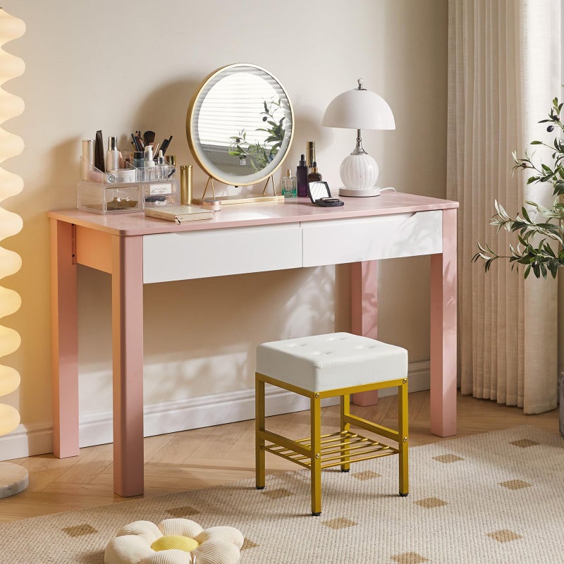 IBUYKE Square Makeup Stool with Adjustable Feet and Storage Space, Footrest Chair, PU Vanity Seat, Multi-Use as Small Side Table or Ottoman, for Bedroom, White LG-60W - Image 4