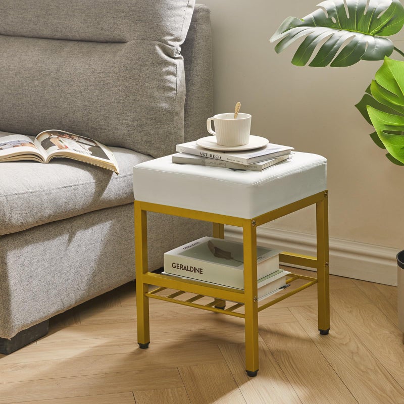 IBUYKE Square Makeup Stool with Adjustable Feet and Storage Space, Footrest Chair, PU Vanity Seat, Multi-Use as Small Side Table or Ottoman, for Bedroom, White LG-60W - Image 2