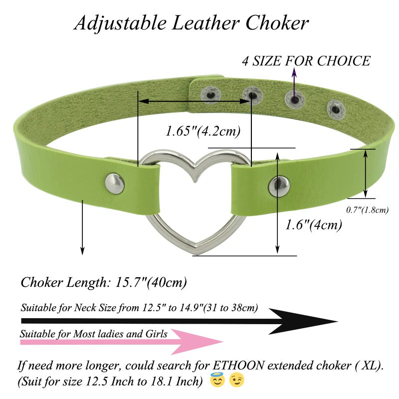 ETHOON Love Heart Choker PU Leather Choker Necklace Goth Choker Collar Chain Green - Image 2