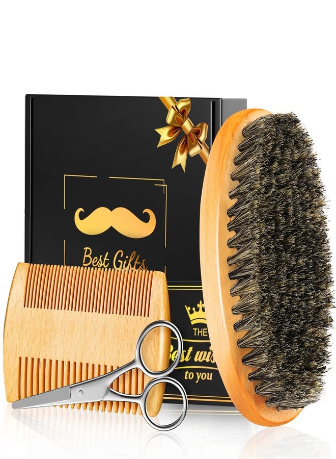 Futricy Beard Brush Beard Comb Set for Men Dad: Beard Care Kit Mens Gifts, Natural Boar Bristle Brush Pear Wood Comb, Great for Travel Facial Hair Grooming as a Styling Tool, Growth, Detangles, Shine - Image 1