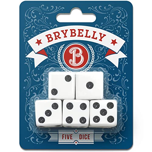 Brybelly Classic White Game Dice for Playing Board Games and Card Games 5Pack Set 16mm Regular Pipped SixSided Dice by Brybelly - Image 1