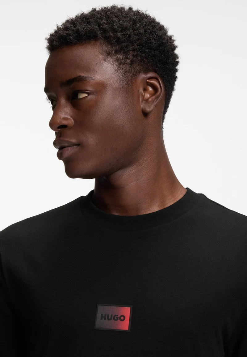 HUGO Black Cotton-jersey T-shirt with gradient logo label for Men | Best Price UAE
