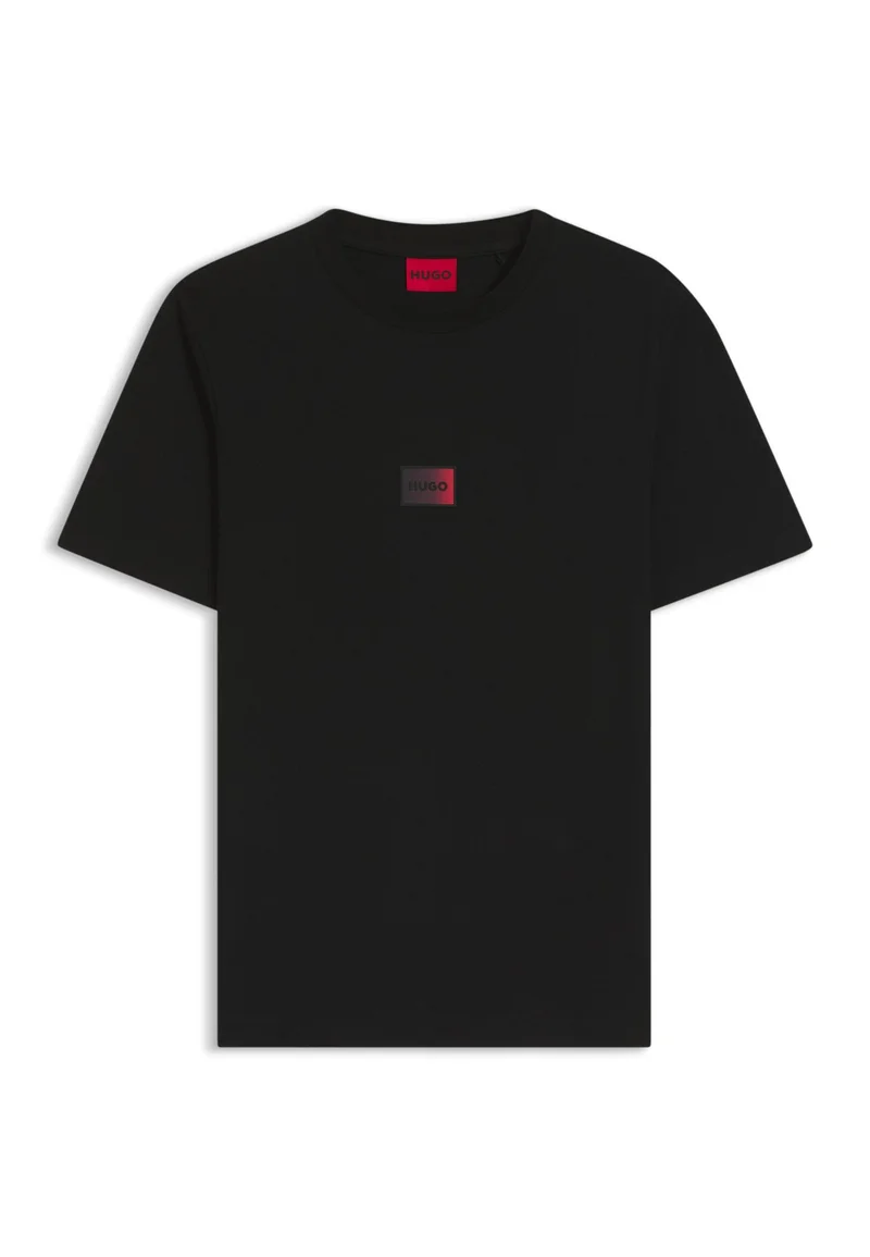 HUGO Black Cotton-jersey T-shirt with gradient logo label for Men | Best Price UAE