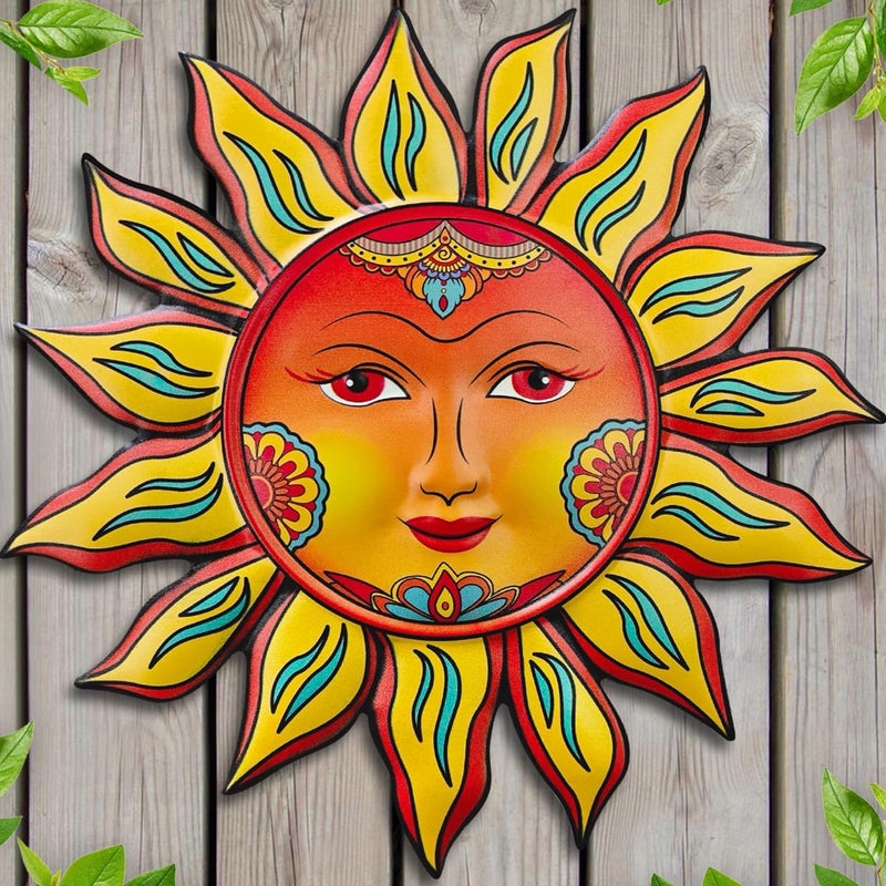 Daogtc Metal Sun Flower Wall Decor - 13 inches Sun Wall Art Hanging Decorations for Outdoor, Home Garden Yard Patio Fence Bedroom Decor, Gifts for Mom Friends - Image 1