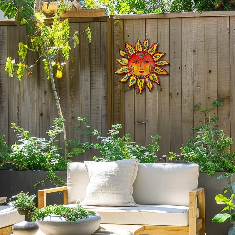 Daogtc Metal Sun Flower Wall Decor - 13 inches Sun Wall Art Hanging Decorations for Outdoor, Home Garden Yard Patio Fence Bedroom Decor, Gifts for Mom Friends - Image 4