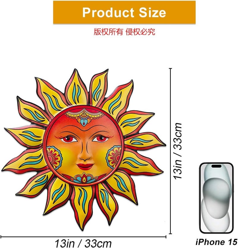 Daogtc Metal Sun Flower Wall Decor - 13 inches Sun Wall Art Hanging Decorations for Outdoor, Home Garden Yard Patio Fence Bedroom Decor, Gifts for Mom Friends - Image 3