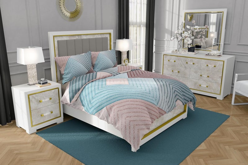 AQUA LINEN طقم ملاءة سرير مزدوجة بحجم كوين من AQUA LINEN قطن 250 TC مع 2 غطاء وسادة مطبوع متعدد الألوان - Image 2