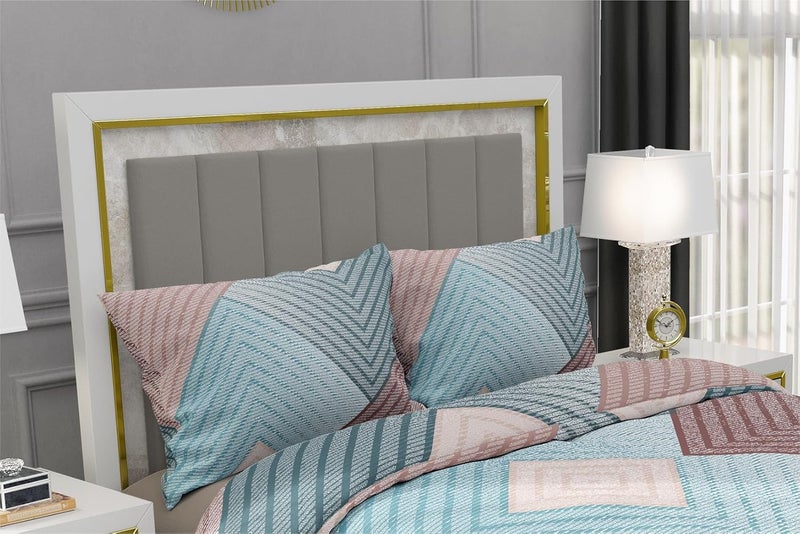 AQUA LINEN طقم ملاءة سرير مزدوجة بحجم كوين من AQUA LINEN قطن 250 TC مع 2 غطاء وسادة مطبوع متعدد الألوان - Image 3