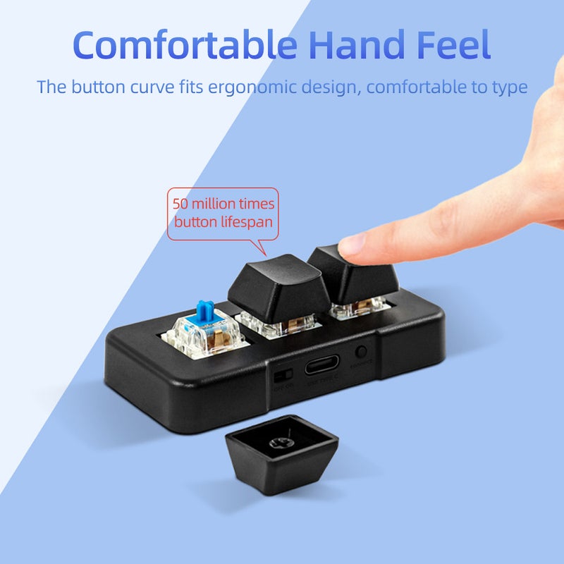 3-key Customized Keyboard: White Mechanical Blue Switch, USB+2.4G+BT4.0 Three-mode Connection, Ergonomic Curved Buttons - Anti-slip Pads for Office, Game, Multimedia Use - Image 5