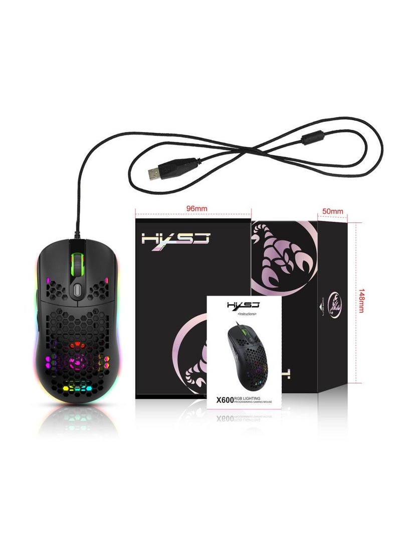 Generic - X600 USB Wired Supports Programming Honeycomb Light Macro Gaming Mouse - Image 1