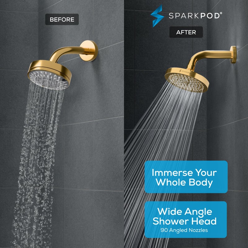 SparkPod Shower Head - High Pressure Rain - Premium Quality Luxury Design - Easy Clean Adjustable Replacement for Your Bathroom Shower Heads (Egyptian Gold, 6 Inch Round) - Image 2