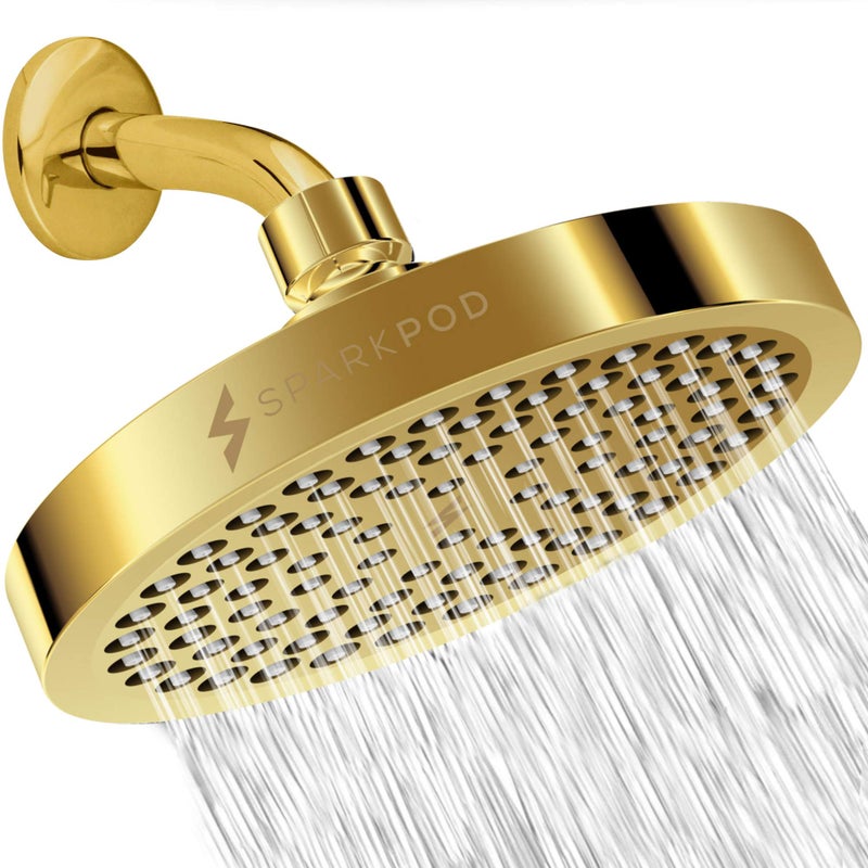 SparkPod Shower Head - High Pressure Rain - Premium Quality Luxury Design - Easy Clean Adjustable Replacement for Your Bathroom Shower Heads (Egyptian Gold, 6 Inch Round) - Image 1