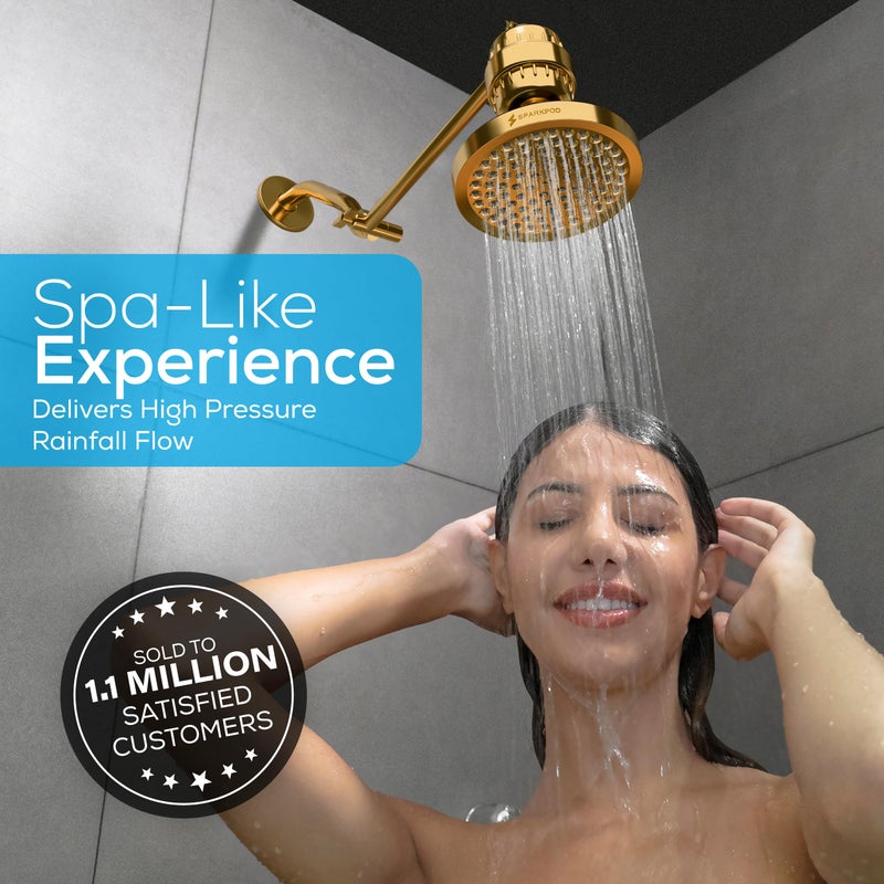 SparkPod Shower Head - High Pressure Rain - Premium Quality Luxury Design - Easy Clean Adjustable Replacement for Your Bathroom Shower Heads (Egyptian Gold, 6 Inch Round) - Image 3