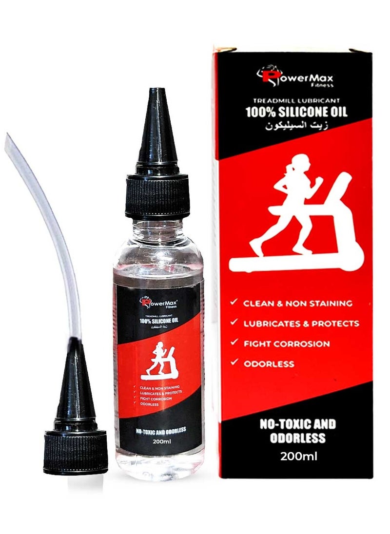 PowerMax Fitness PowerMax Fitness Multi-Purpose PMS-200 Silicone Oil Bottle 100% 200ml Pure Silicone Treadmill Belt Lubricant, Full Belt Width Lubrication, No Odor & No Propellants, Nozzle Cap for Easy Application  - Image 1