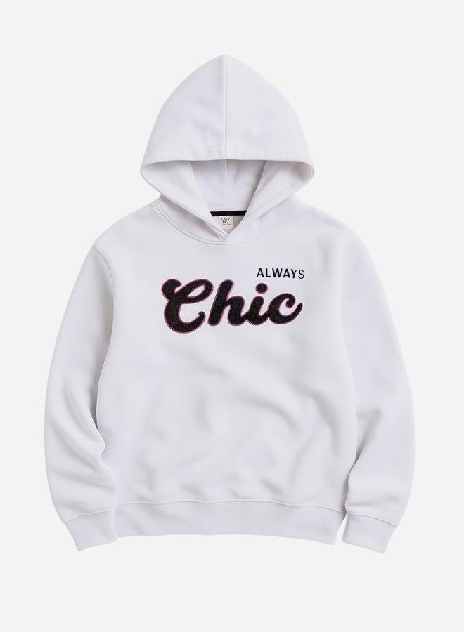 victor and jane Off White Always Chic Slogan Hoodie - 100% Cotton Fleece - Image 2