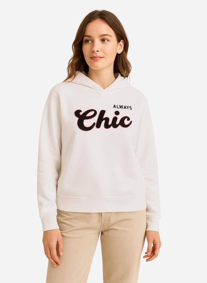 victor and jane Off White Always Chic Slogan Hoodie - 100% Cotton Fleece - Image 1