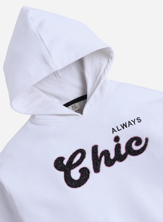 victor and jane Off White Always Chic Slogan Hoodie - 100% Cotton Fleece - Image 3