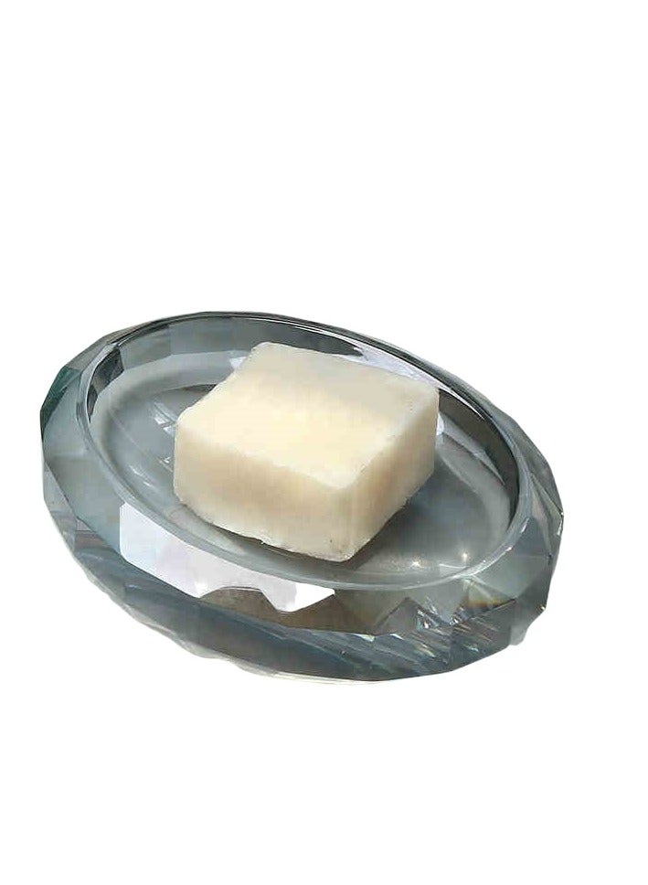 JiFENG Soap Dish Holder Ellipse Thick and Solid Crystal Decorative Soap Saver Tray for Bar Soap, Shower Soap Holder,Soap Tray Soap Savers for Bathroom Shower Kitchen(Grey) - Image 1