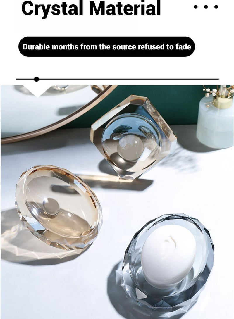 JiFENG Soap Dish Holder Ellipse Thick and Solid Crystal Decorative Soap Saver Tray for Bar Soap, Shower Soap Holder,Soap Tray Soap Savers for Bathroom Shower Kitchen(Grey) - Image 2