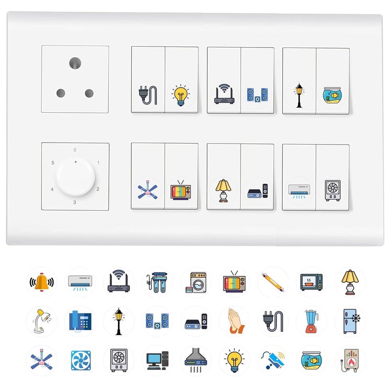 SM Prints Switch Board Sticker for Home4 Sheets Self Adhesive27 Design600 Stickers Electric Switch Board Stickers Vinyl Transparent Stickers15 cm Per Sticker SizeBuy 1 Get 1 Free - Image 1