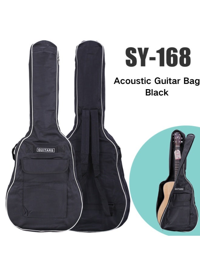 41-Inch Acoustic Guitar Bag, Durable Nylon Material, Backpack Style with Storage Pocket and Reinforced Handle - Black - Image 1