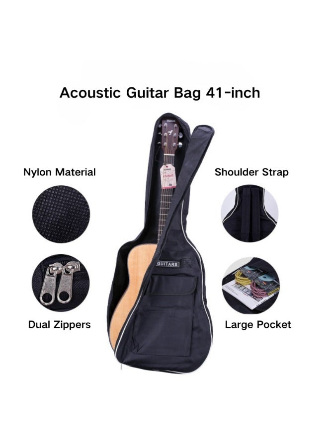 41-Inch Acoustic Guitar Bag, Durable Nylon Material, Backpack Style with Storage Pocket and Reinforced Handle - Black - Image 3