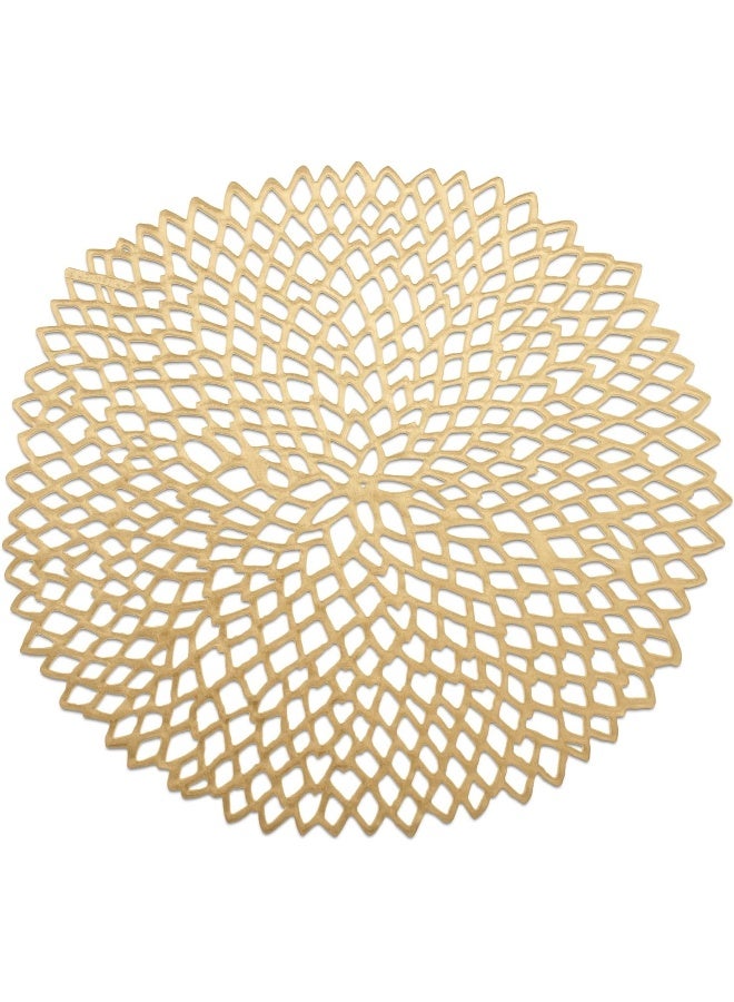 Chilewich Dahlia Pressed Vinyl Round Placemat 15", Brass - Image 1
