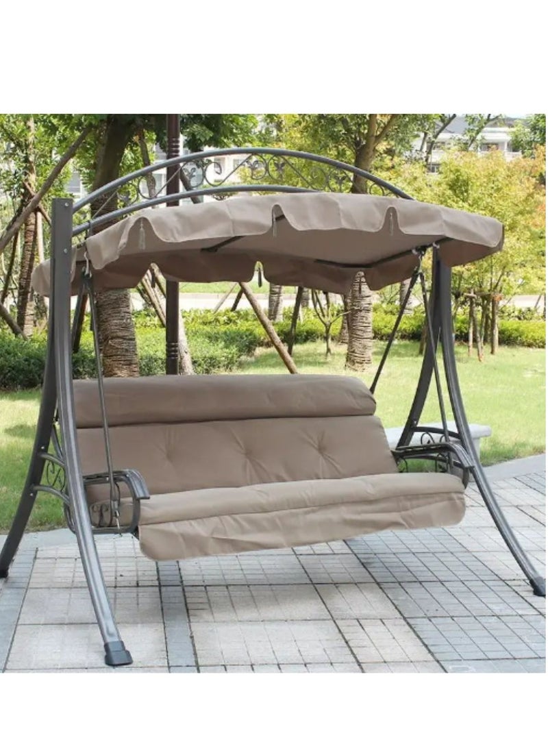 Swin Furniture Swin Delicate Outdoor Aluminum 3-Seater Swing With  Comfortable Cushion for Garden Balcony Terrace and Patio, Brown and Grey  - Image 1