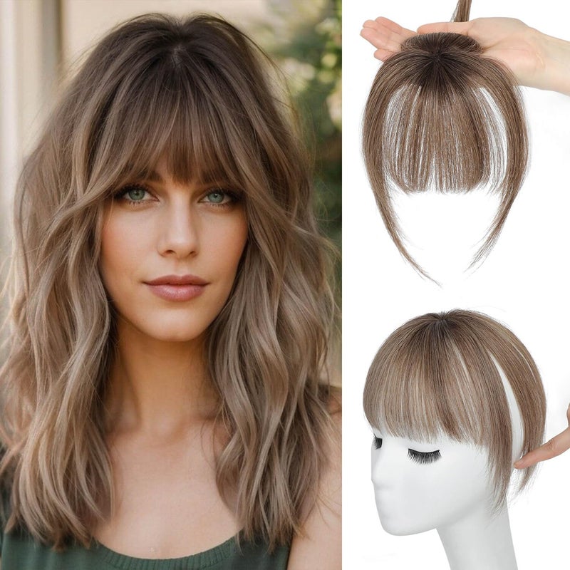 Ms Taj 360 Cover Clip in Bangs Real Human Hair Ombre Brown Natural Look Clip in Hair Extensions for Women Fake Bangs for Daily Use - Image 2
