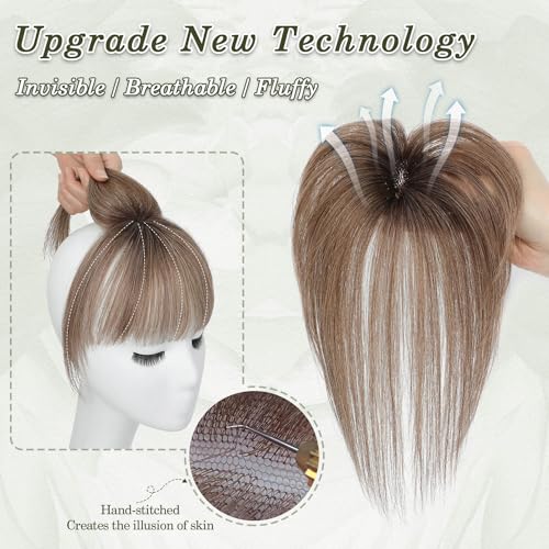 Ms Taj 360 Cover Clip in Bangs Real Human Hair Ombre Brown Natural Look Clip in Hair Extensions for Women Fake Bangs for Daily Use - Image 3