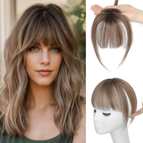 Ms Taj 360 Cover Clip in Bangs Real Human Hair Ombre Brown Natural Look Clip in Hair Extensions for Women Fake Bangs for Daily Use - Image 1