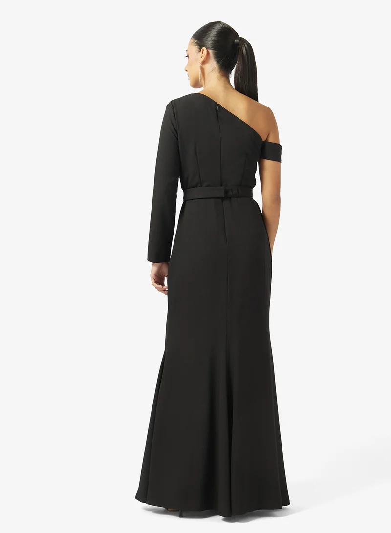 Iyra Sleek Asymmetrical Neckline One Shoulder Maxi Dress