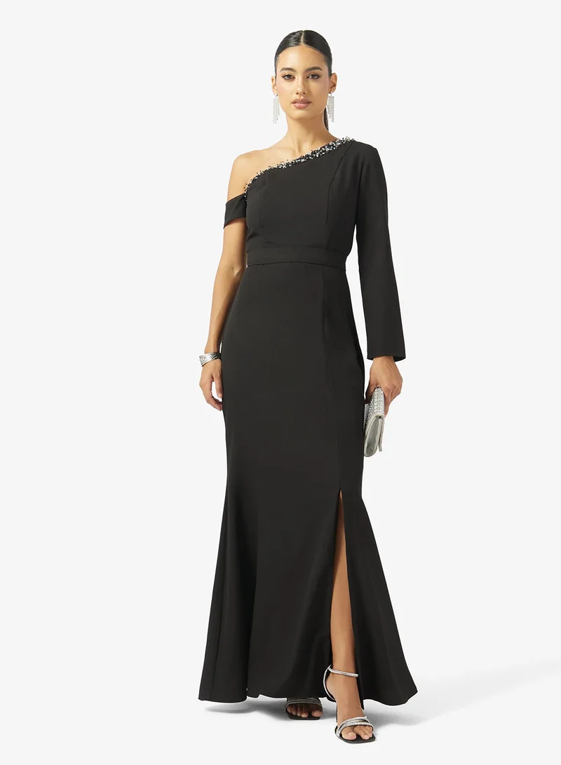 Iyra  Sleek Asymmetrical Neckline One Shoulder Maxi Dress for Women | Best Price UAE