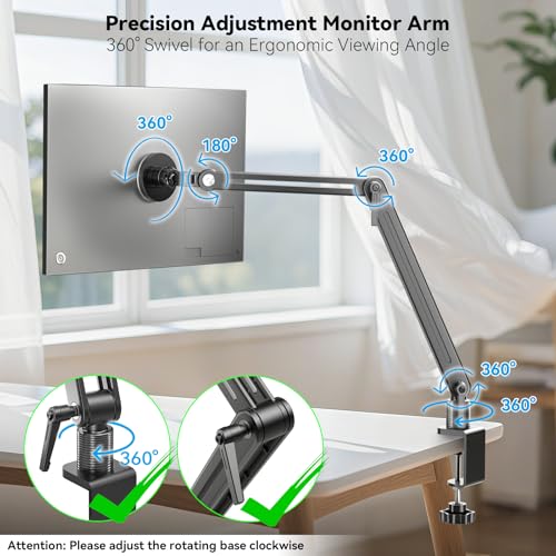 Jakeko Magnetic Portable Monitor Holder Arm - Heavy Duty Solid Aluminum 75mm VESA Mount Desk Clamp 8.3" 12.9" 15.6" 16" 17.3" 18.5 inch 360° Swivel Base with Cable Clips - Image 4