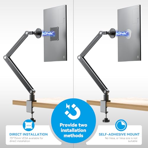 Jakeko Magnetic Portable Monitor Holder Arm - Heavy Duty Solid Aluminum 75mm VESA Mount Desk Clamp 8.3" 12.9" 15.6" 16" 17.3" 18.5 inch 360° Swivel Base with Cable Clips - Image 5