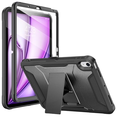 Soke Case for iPad Air 11-inch M3/M2 (2025/2024), iPad Air 5th/4th Generation 10.9-inch (2022/2020), with Built-in Screen Protector and Kickstand, Rugged Full Body Protective Cover - Black - Image 1