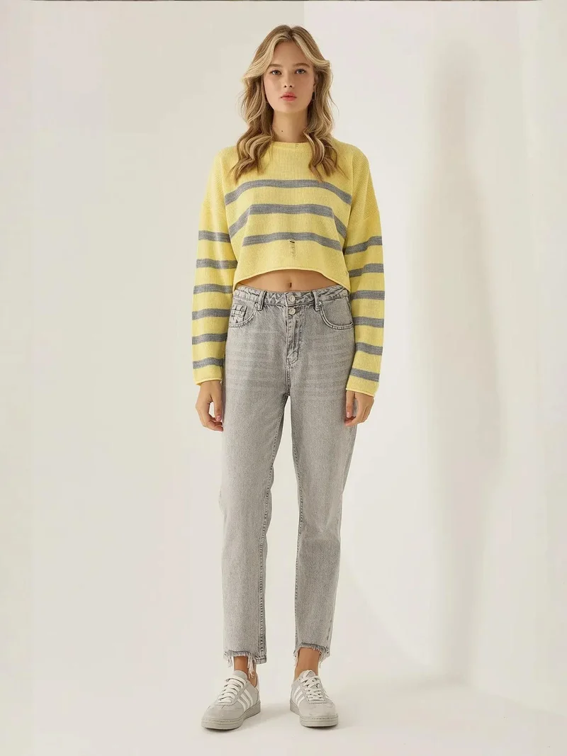 HICCUP Striped Crew Neck Sweater