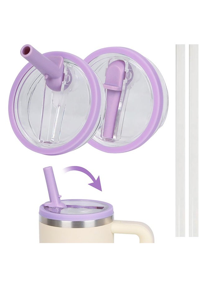 2 Pack 40 oz Tumbler Flip Straw Lid , Spill Proof Splash Resistant Tumbler Lids,Dustproof Tumbler Cover, Reusable Tumbler Cover(light purple)  - Image 1