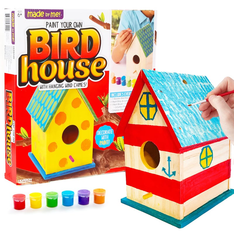 Made By Me Build & Paint Your Own Wooden Bird House Horizon Group USA, DIY Birdhouse Making Kit, Includes Paints, Brushes, Glue & Wind Chimes, Multicolor (46090F) - Image 1