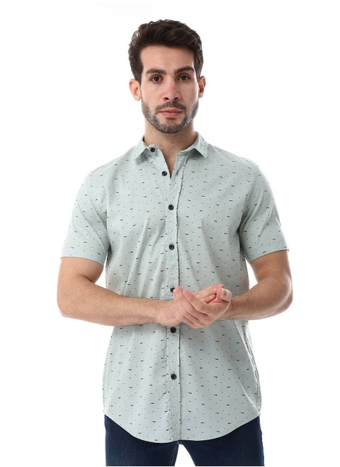 Self Pattern Buttons Down Closure Shirt - Mint Green