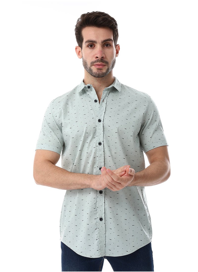 Self Pattern Buttons Down Closure Shirt - Mint Green