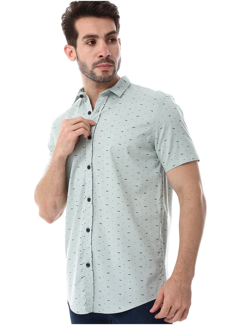 Self Pattern Buttons Down Closure Shirt - Mint Green