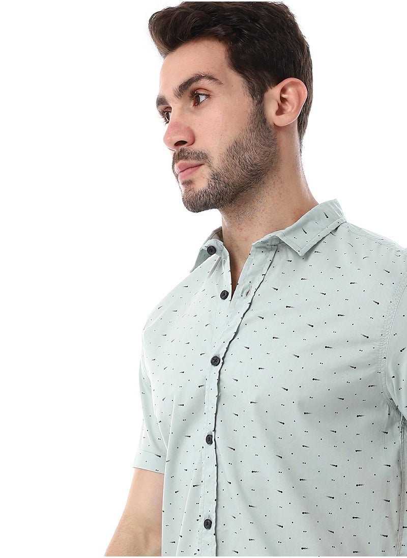 Self Pattern Buttons Down Closure Shirt - Mint Green