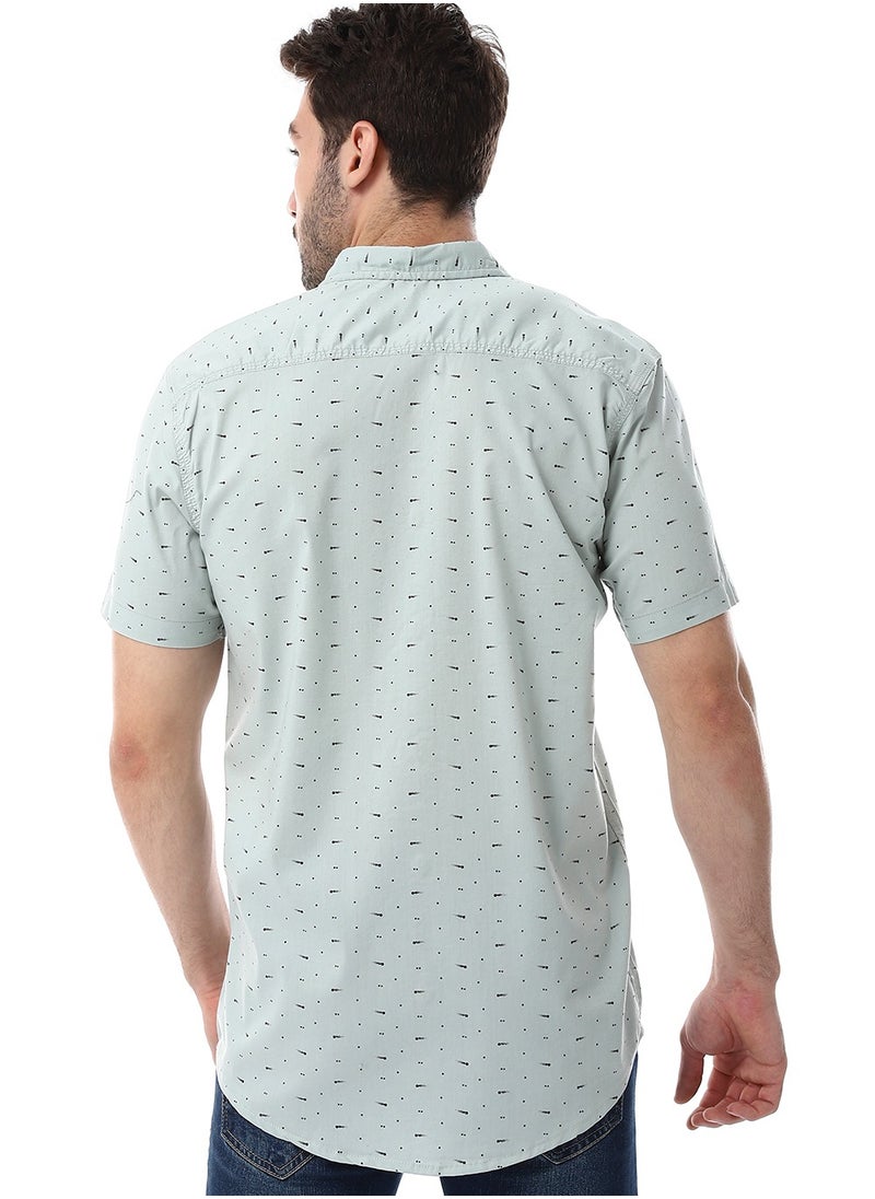 Self Pattern Buttons Down Closure Shirt - Mint Green