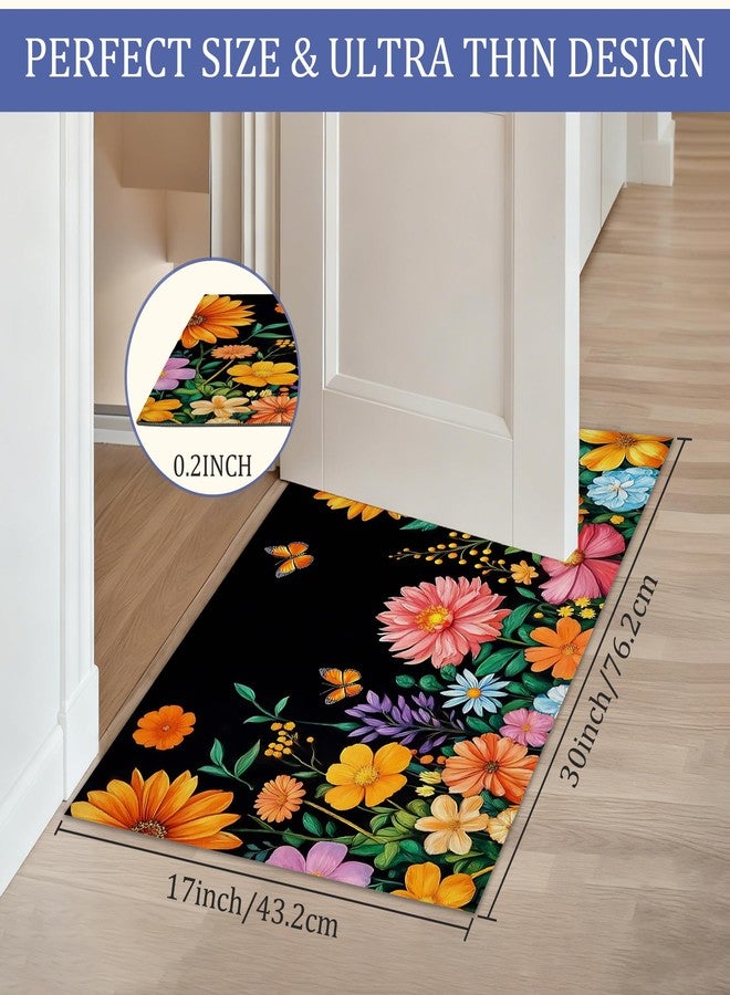 CXULIN Door Mat, Colorful Flowers Rugs for Front Door,Non-Slip Spring Wildflower Butterfly Low Profile Indoor Outdoor Welcome Mat for Entry Patio, Porch, Hallways,Kitchen 30 x 17 Inch - Image 2
