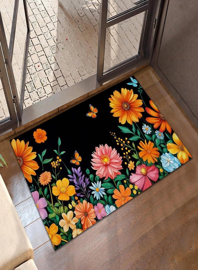 CXULIN Door Mat, Colorful Flowers Rugs for Front Door,Non-Slip Spring Wildflower Butterfly Low Profile Indoor Outdoor Welcome Mat for Entry Patio, Porch, Hallways,Kitchen 30 x 17 Inch - Image 1