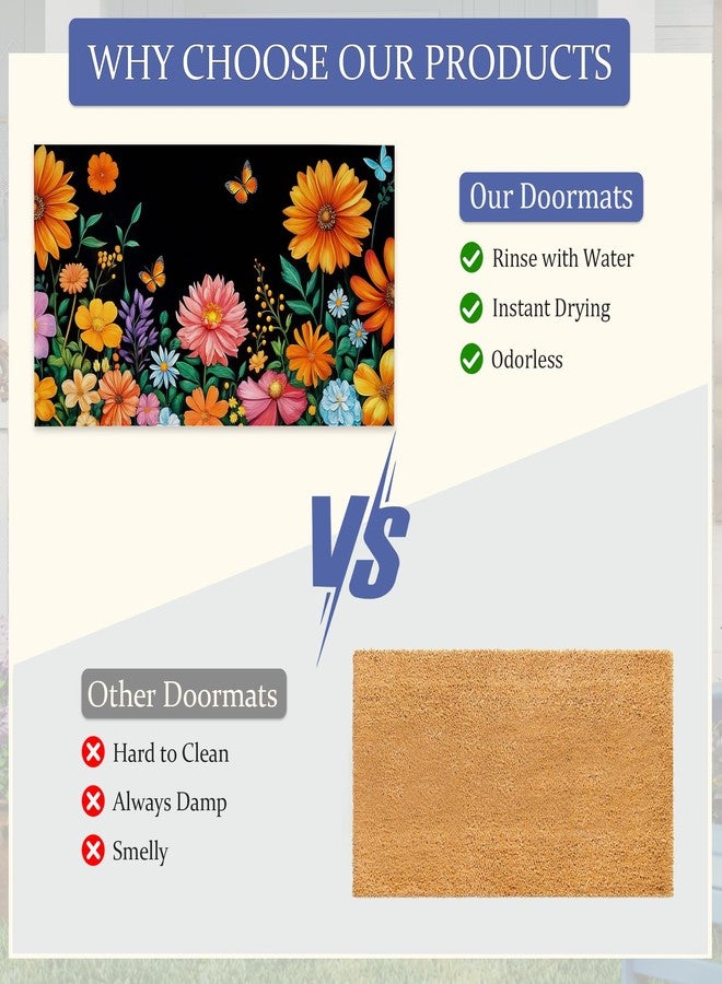 CXULIN Door Mat, Colorful Flowers Rugs for Front Door,Non-Slip Spring Wildflower Butterfly Low Profile Indoor Outdoor Welcome Mat for Entry Patio, Porch, Hallways,Kitchen 30 x 17 Inch - Image 4