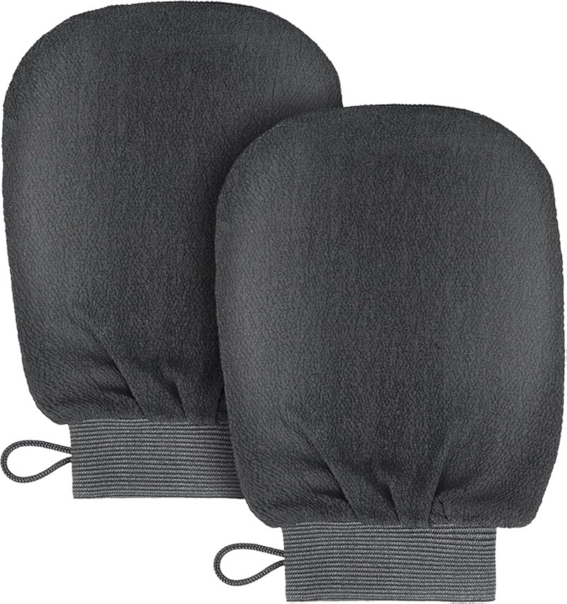 Sibba 2Pcs Korean Exfoliating Gloves Body Scrub Exfoliating Mitts Scrubber Deep Exfoliator Shower Glove Washcloth Spa Exfoliator Bath Sponge Loofah Remove Dead Skin Callus Fake Tan (Black)