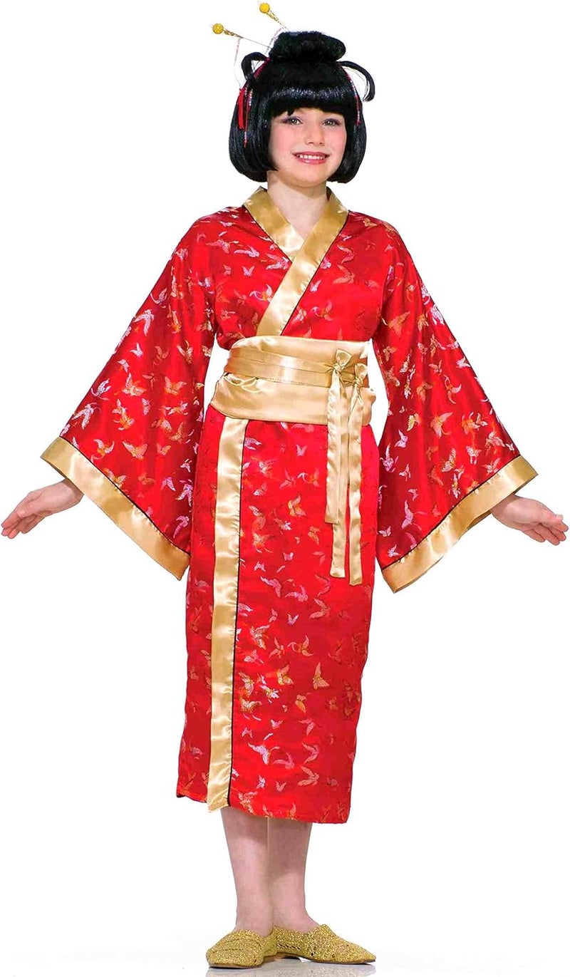 Forum Novelties Madame Butterfly Child Costume - Red Satin Kimono with Waist Sash - Image 1