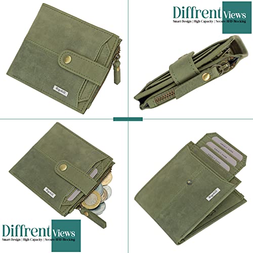 Rigohill Doger Olive Green Leather Wallet For Men, 2 Card Slot | RFID Wallet - Image 3